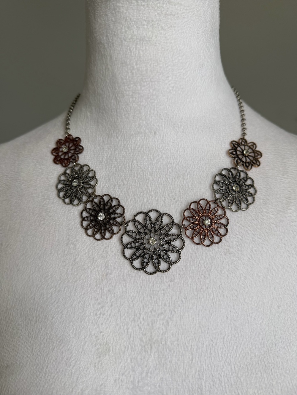 Park Lane Gunmetal and Copper Floral Filigree Necklace
